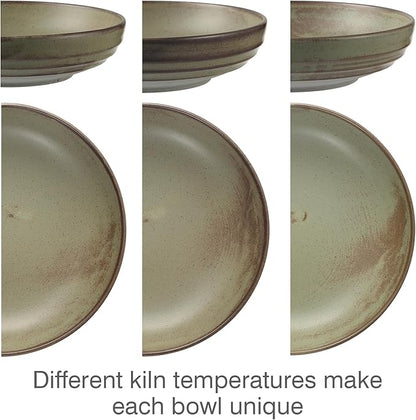 HAPPY KIT 9'' Pasta Bowls, 42oz Pasta Bowls Set of 4, Large Salad Bowl, Ceramic Serving Bowls,Double Reactive Glaze, Ideal for Housewarming, Festivals, Microwave Safe (Moss Green)
