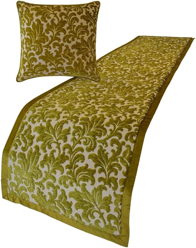 The HomeCentric King/Queen/Twin Chartreuse Decorative Twin 53"x18" Bed Runner Without Pillow Cover, Velvet, Floral Pattern Bed Scarf on Velvet Fabric - Enchanted Chartreuse