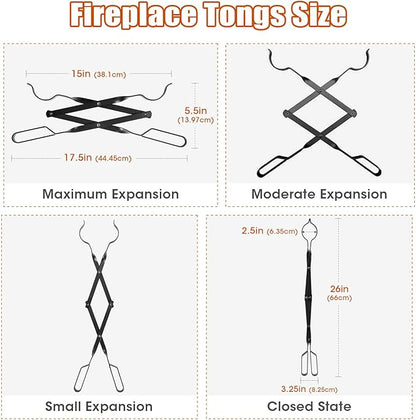 AGM Fireplace Tongs, 26" Fire Pit Accessories Firewood Tongs, Log Grabber for Thick logs, Heavy Duty Wrought Iron Fire Pit FireTongs, Campfire BBQ Stove Log Tweezers, Outdoor/Indoor Fire Pit Tools