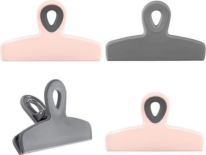 COOK WITH COLOR Bag Clips - Heavy Duty Chip Clip and Refrigerator Magnet Clips for Food Storage with Air Tight Seal Grip, Pink and Grey, Pack of 4 Large Clips