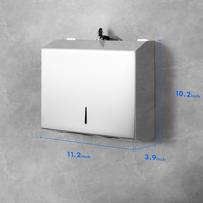 Paper Towel Dispenser Wall Mount Commercial, C Fold Multifold Hand Paper Towel Dispenser, Stainless Steel Tissue Holder(Chrome)