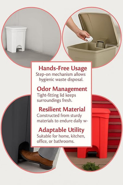 PRO&Family Step-On Trash Can with Lid, Plastic Waste Bin, Foot Pedal Operation (Biege, 8 Gallon)