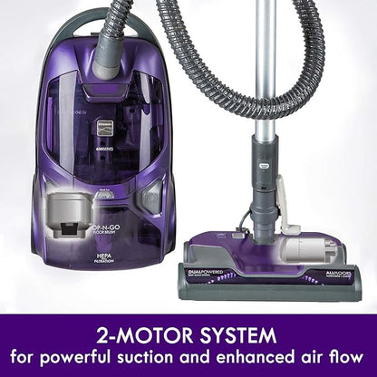 Kenmore 600 Series Pet Friendly Lightweight Bagged Canister Vacuum with Pet PowerMate, Pop-N-Go Brush, 2 Motors, HEPA Filter, Aluminum Telescoping Wand, Retractable Cord and 4 Cleaning Tools, Purple