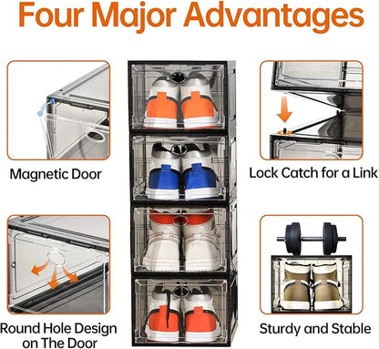 12 Pack Shoe Boxes Stackable,Upgraded Sturdy Shoe Storage Boxes with Clear Magnetic Door,Multifunctional Sneaker Storage, Shoe Box Organizer Fit up to US Size 12 Gray(13.8”x 9.84”x 7.1”)