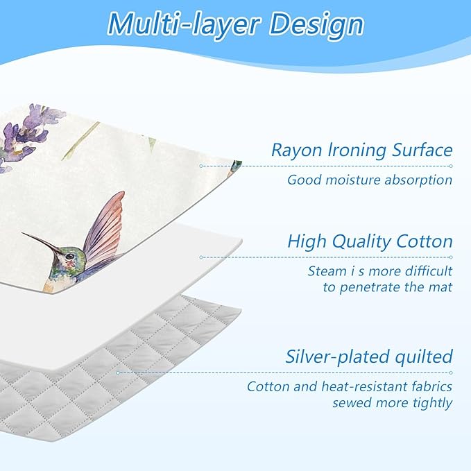 Lavender Flower Hummingbird White Ironing Mat for Table top Portable Ironing Pad Blanket for Washer Dryer Countertop Travel
