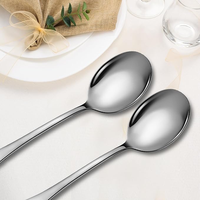 Stainless Steel Serving Spoons Set, 8pc, 10-Inch, Includes 8 Large Spoons, for Parties/Kitchen/Buffet/Catering, Dishwasher Safe