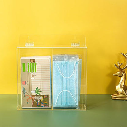 Wall Mounted Glove Dispenser, Hairnet Shoe Cover Dispenser，Acrylic Glove Box Holder, Clear (for 2 Boxes)