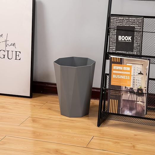 12L Trash Can Wastebasket Plastic Trash Bin Garbage Container Rubbish Can Paper Basket Office Organizer for Bedroom Home Office, 6 Grey