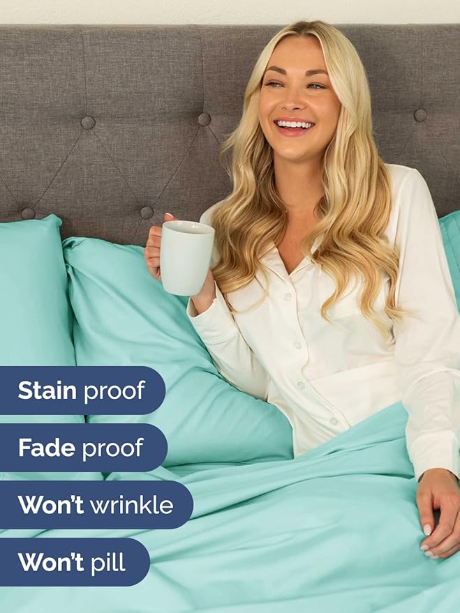 Extra Deep Pocket Full Sheets - 4 Piece Breathable & Cooling Bed Sheets - Hotel Luxury Bed Sheet Set - Soft, Wrinkle Free & Comfy - Easily Fits Extra Deep Mattresses - Deep Pocket Spa Blue Sheets Set