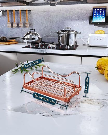 Consumest Sponge Holder for Kitchen Sink - Movable Sink Caddy for Countertop Organizer, 304 Stainless Steel Sponge Holder with Detachable Drip Tray for Kitchen Accessories, Rose Gold