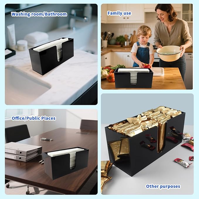 Paper Towel Holder for Countertop,Black Acrylic Napkin Dispenser-Multifold/C-Fold/Z-Fold Trifold Paper Towel Dispenser for Bathroom Kitchen Restaurant Toilet - Durable 5mm Thick(4)