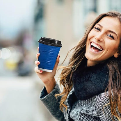 500 Pack Coffee Cups with Lids 16oz, Disposable Insulated Ripple Wall To Go Paper Coffee Cups for Hot/Cold Drinks Office Home Shop Event (Navy)