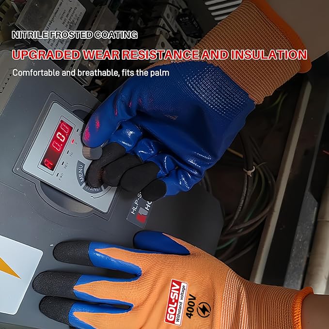 Electrical Gloves For Men - 400V Low Voltage Insulated Electrician Safety Gloves,Flame Retardant,Arc Resistant,Anti Slip Rubber Work Gloves(Large)