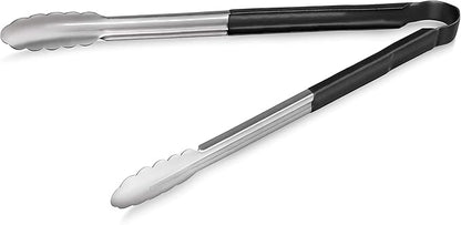 New Star Foodservice 35797 16-Inch Utility Spring Tongs, Stainless Steel, Vinyl Coated, Set of 12, Black