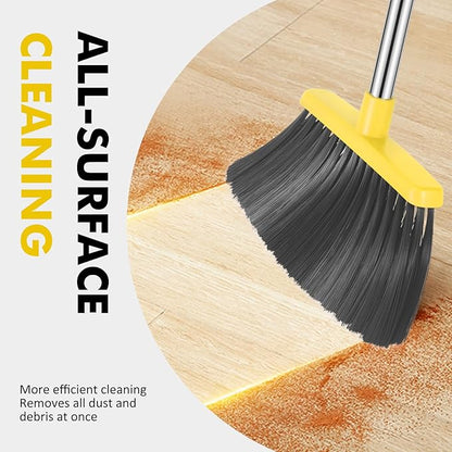 Heavy Duty Broom, 55 Inch Long Handle Outdoor Large Angle Brooms, Commercial Broom for Sweeping Indoor, for Home Garage Kitchen Office Courtyard Lobby Patio Lawn Concrete, Yellow