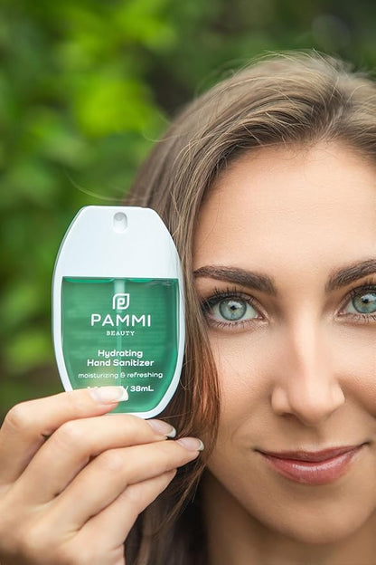 PAMMI Power Mist Hydrating Hand Sanitizer Spray, Portable Travel Size Pocket Hand Sanitizer, Scented Handsanitizer Mini Spray For Car - 600 Sprays (2 Pack (Aloevera, Rose))