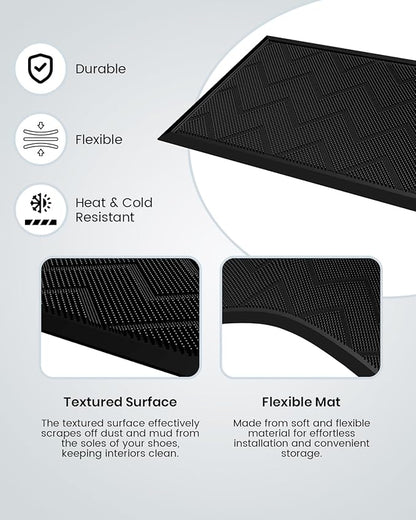 HAMARA Front Door Mat for Outside Entrance 35.5"x17" – Anti-Slip Dirt-Trapping Waterproof Rubber Indoor & Outdoor Mat with Textured Surface for Entryway - Heavy Duty All Weather Doormat – Black