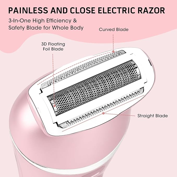Electric Shavers for Women, 7 in 1 Hair Removal Kit with Epilator Bikini Trimmer Face Razor Body Brush Face Massager Foot Callus Remover, IPX7 Waterproof Lady Razors Set for Legs Armpit Bikini Pubic