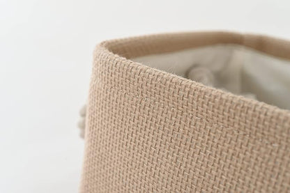 Organization and Storage Basket for Gifts Empty - 16x12x8 inch Large 4 Pack Fabric Storage Cube Collapsible Baskets for Shelves with Handles, Storage Box for Cloth Books Laundry Canvas(Beige)