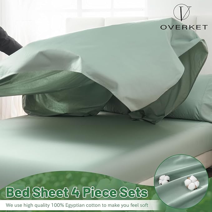1000 Thread Count Egyptian Cotton Sheets Queen Size Set 4PCS Sateen Weave Soft Breathable 16-Inch Deep Pocket（Queen,Sage Green）