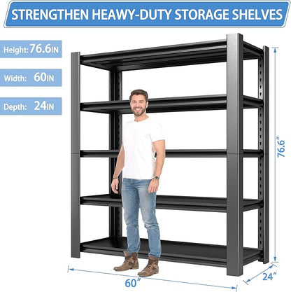 5-Tier Garage Shelving Heavy Duty, 3000 LBS Capacity Metal Storage Rack 76" H x 60" W x 24" D, Adjustable Shelves Unit for Garage, Warehouse, Basement, Pantry, Workshop.2 Pack