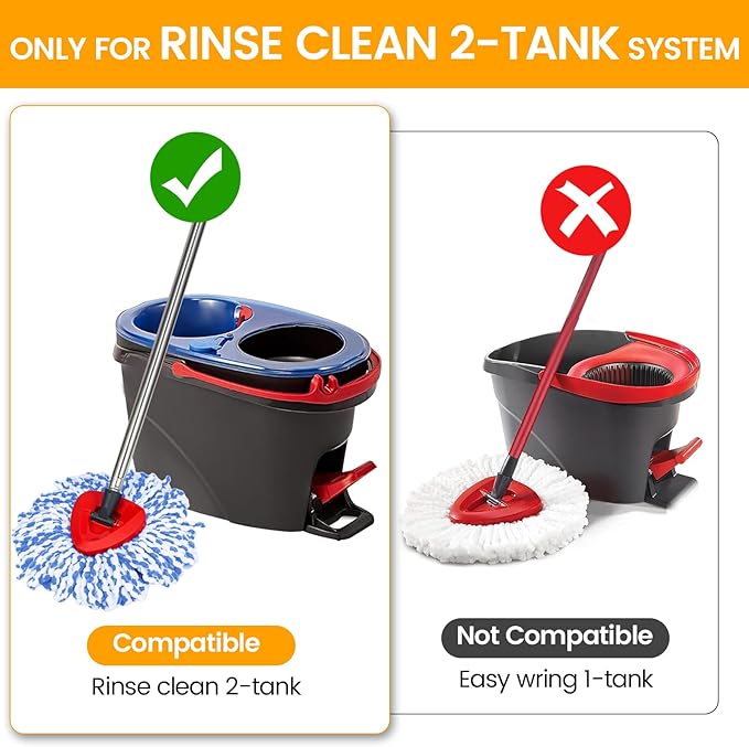 Mop Heads Replacements for OCedar RinseClean 2 Tank Spin Mop System, Mop Replace Head with 2 Chenille Mop Pads,1 Scrub Brush, and 1 Mop Base Set Combo