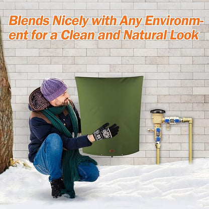 TOHONFOO Backflow Preventer Pipe Insulation Cover (5°F) - Irrigation Sprinkler Valve Insulated Pouch - Water Well Pump Cover - Sturdy 5 Layers for Winter Freeze Protection, 28" W x 36" H, Green