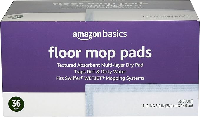 Amazon Basics Floor Mopping Pads, Fits Swiffer WetJet Mopping Systems, 36 Count (Pack of 1)