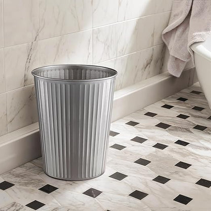 Monarch Abode Pewter Handcrafted Ridge Embossed Metal Wastebasket for Home Office, Decorative Waste Basket, Modern Bathroom Garbage Can, Durable & Decorative Trash Bin, Pewter Trash Can