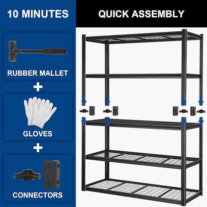 BILT HARD 60" W x 24" D Garage Shelving 3500 LBS, 72" H Storage Shelves, Heavy Duty 5-Tier Metal Shelving Units with Adjustable Shelf, Steel Wire Utility Storage Shelves