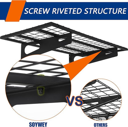 4-Pack 1.5x3FT Garage Shelving 17.7-inch-by-35.8-inch Wall Shelf Garage Storage Rack Wall Mounted Floating Shelves,Black