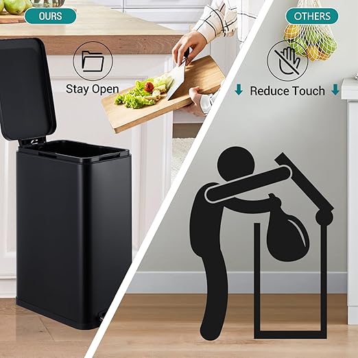 13.2 Gallon / 50L Kitchen Trash Can, Slim Stainless Steel Garbage Can with Removable Inner Bucket, Fingerprint-Proof Step Rubbish Bin with Soft-Close Lid for Narrow Space, Black