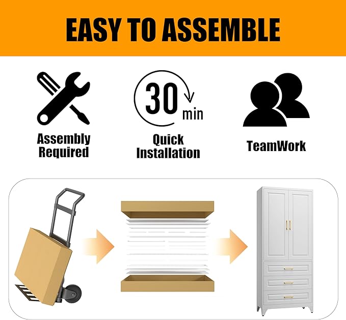 75" Tall Metal Storage Cabinet, Kitchen Pantry Storage Cabinets with Doors and Shelves, White Pantry Cabinet with 3 Drawer, Utility Kitchen Cupboard, Large Steel Cabinets for Living Room