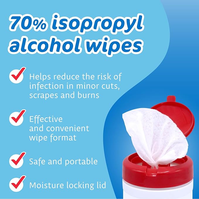 The Pharma-C Company -70% Isopropyl Alcohol Wipes [6 pack - 40ct Canisters] - Bulk IPA First Aid Antiseptic Wound Cleaner with Moisture Lock Lid. For minor cuts, scrapes, and burns.