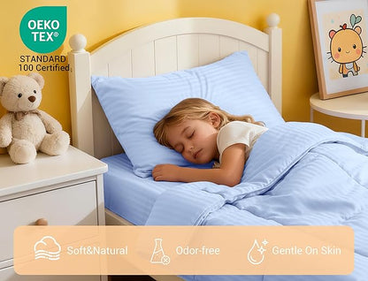 ZPECC Toddler Bedding Set - 4 Piece Hypoallergenic Baby Crib Bedding Set for Boys and Girls, Includes Toddler Comforter, Flat Sheet, Fitted Sheet and Pillowcase, Baby Blue