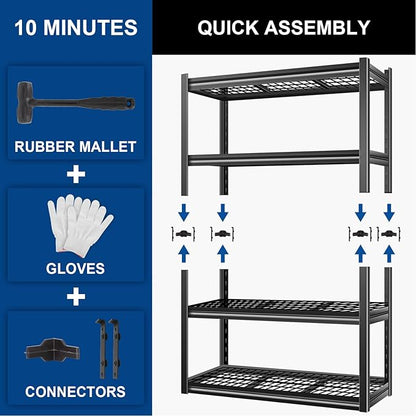 BILT HARD 46" W x 24" D x 72" H Heavy Duty Garage Shelving, 4-Tier Industrial Metal Shelving Units with Adjustable Shelf, Steel Utility Shelves for Warehouse, Garage