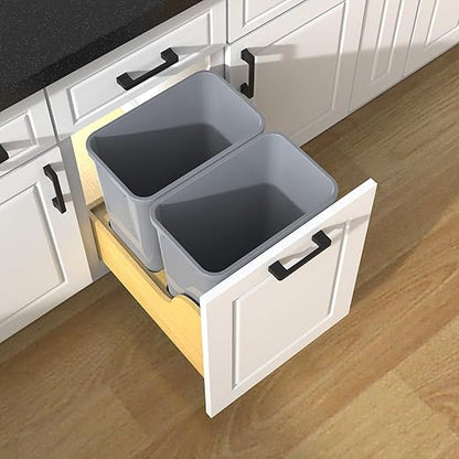 Double 35 Quart Pullout Under Cabinet Trash Cans Solid Wood Bottom,for 18" W Cabinet Opening