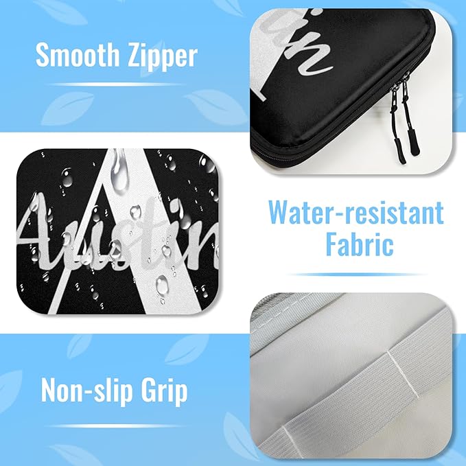 Custom Electronic Organizer Travel Case with Name Small Cable Storage Bag, Personalized Gifts Travel Essentials for Phone Cords Charger Accessories, Black