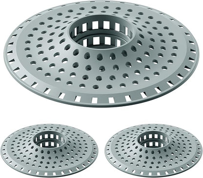 Shower Hair Drain Catcher, Silicone Bathtub Drain Hair Catcher Strainer, All-in-one Tub Hair Catcher Drain Protector for 1.48'' to 1.76'' Regular Drains, 3PCS/Greyish Blue