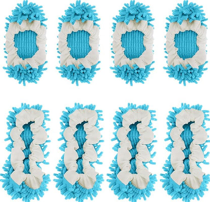 8 Pcs Mop Slippers Socks Floor Cleaning,Microfiber Shoe Covers dust Washable Reusable for Woman Man House Kitchen (Blue)
