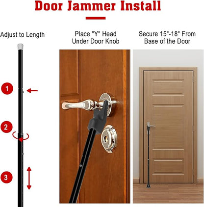 SECURITYMAN 2-in-1 Door Security Bar & Sliding Patio Door Security Bar (2 Pack) via Interchangeable Caps - Heavy Duty Iron Construction Door Stoppers Lock for Home, Apartment, Travel Hotel - Black