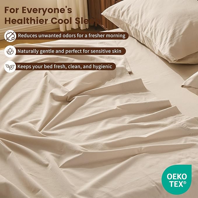 100% Linen Sheet Set Cal King Size Extra Deep Pocket Fits 18-24 Inch Mattress, Breathable & Soft, Smooth 6-Piece Set for Thick Mattresses Hotel Luxury Bedding（Cal King, Linen）