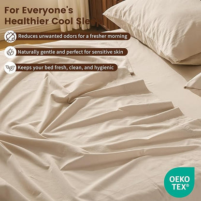 100% Linen Sheet Set Cal King Size Extra Deep Pocket Fits 18-24 Inch Mattress, Breathable & Soft, Smooth 6-Piece Set for Thick Mattresses Hotel Luxury Bedding（Cal King, Linen）