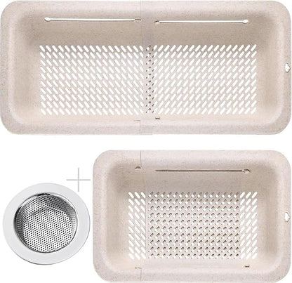 LASSHSWA Collapsible Colander and Strainer for Kitchen, Over the Sink Strainer Basket for Kitchen, Fruit Pasta Food Strainer Expandable Plastic Colander with A Sink Drain Strainer Stainless Steel