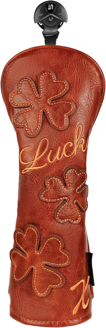 Golf Headcovers Golf Club Head Covers Four Leaf Clover Good Luck Charm - Clover Style Premium Leather Driver Fairway(FW) Wood Hybrid(UT) with Number Tags