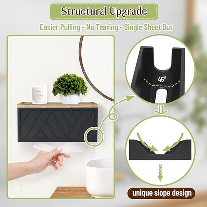 Paper Towel Dispenser Wall Mount, Paper Towel Holder Wall Mounted with Lid, Solid Wood Commercial C-Fold, Z-Fold, Trifold Hand Paper Towel Holder Dispenser Hand Towel Holder for Bathroom Kitchen Decor