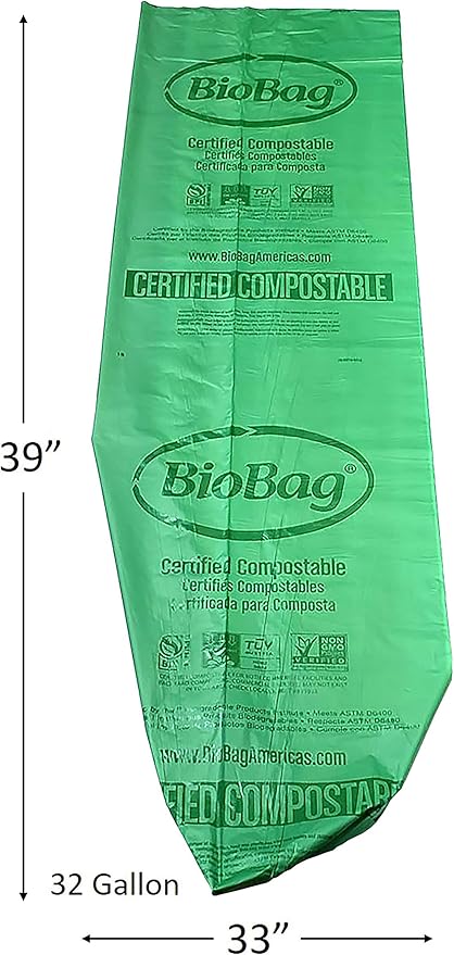 BioBag (USA) The Original Compostable Bag, 32 Gallon, 120 Count, 100% Certified Compostable Trash Bag Liners for Food Waste, Extra Strong and Durable, Trash Bag