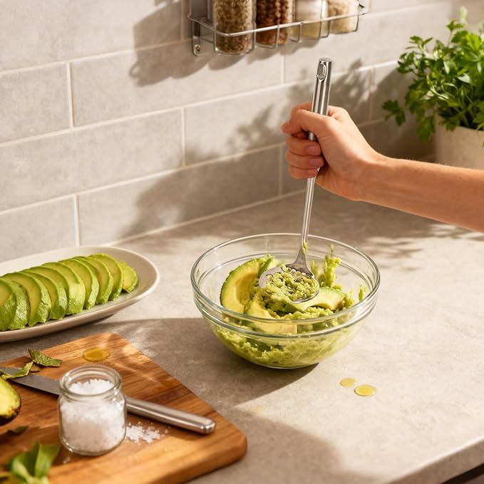 Avocado Slicer Tool Set,Stainless Steel Avocado Cutter Tool and Avocado Masher Tool,Quickly Slices Thinly and Masher,Suitable for Avocados,Potatoes,Dragon Fruit and Other Fruits Vegetables