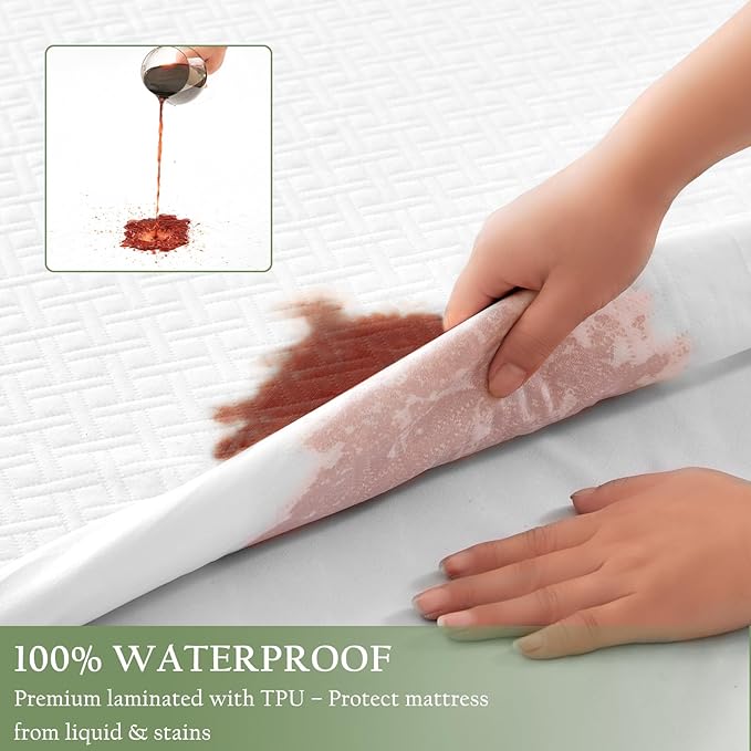 100% Waterproof Twin XL Mattress Protector, Breathable Bamboo Rayon Mattress Cover with 8”-21” Deep Pocket, Noiseless Cool 3D Air Mattress Cover, Hypoallergenic & Odor Resistant