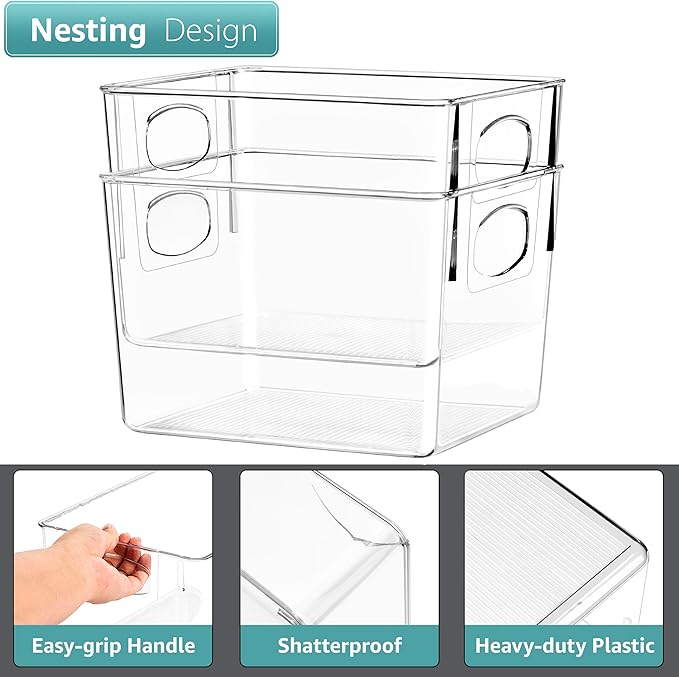 Sorbus 4 Pack Medium Clear Plastic Storage Bins, Clear Organizer Bins with Handle for Kitchen, Pantry, Cabinet, Refrigerator, Craft, Toys, Clothes, Closet, Under Sink, Bathroom Organizers and Storage